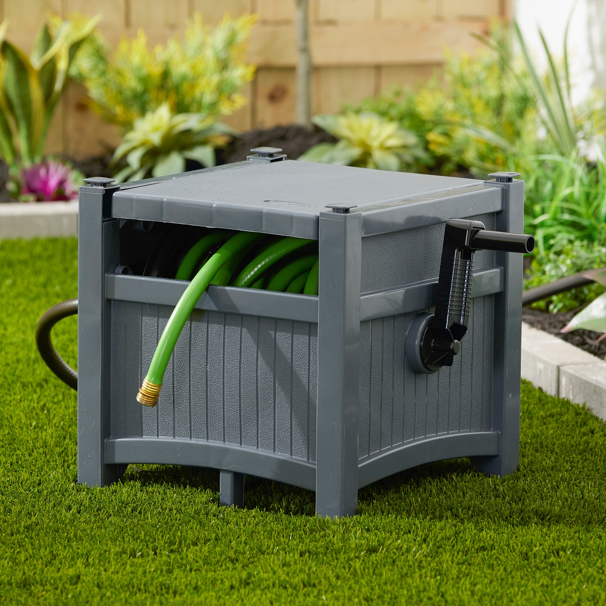 Suncast Hideaway 100 Ft Garden Hose Reel for 5/8 Inch Hoses, Cyberspace (3 Pack) - VMInnovations