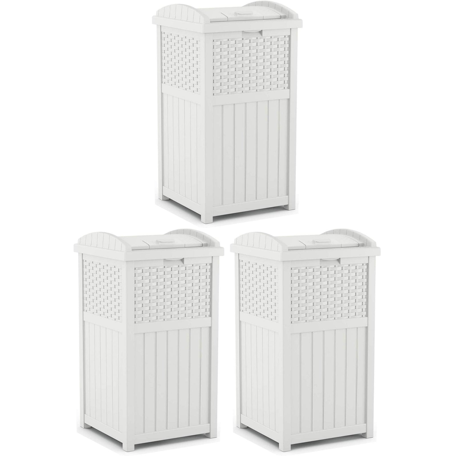 Suncast Trash Can Hideaway Outdoor 33 Gallon Garbage Waste Bin, White (3 Pack) - VMInnovations