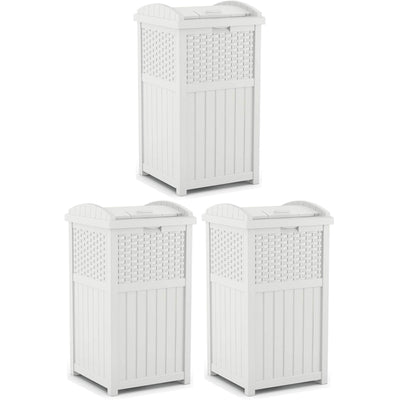 Suncast Trash Can Hideaway Outdoor 33 Gallon Garbage Waste Bin, White (3 Pack) - VMInnovations