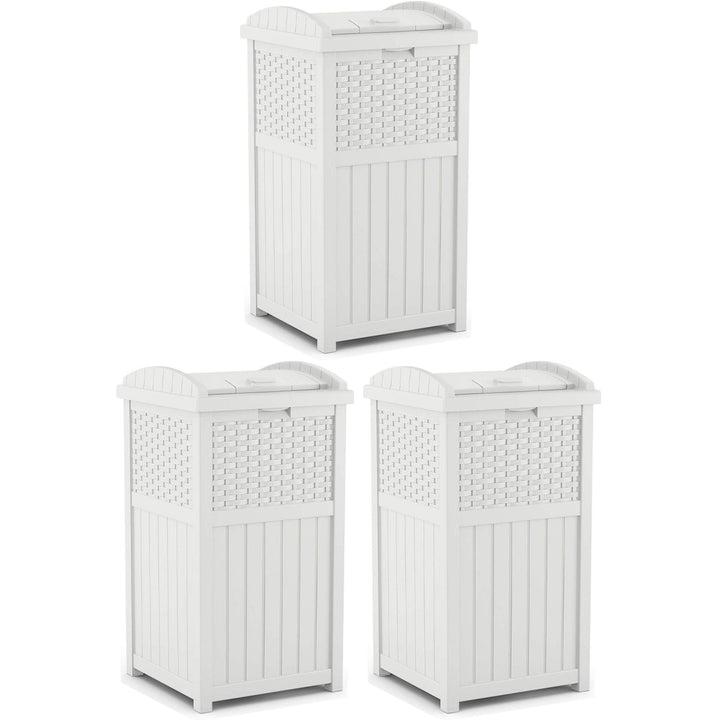 Suncast Trash Can Hideaway Outdoor 33 Gallon Garbage Waste Bin, White (3 Pack)