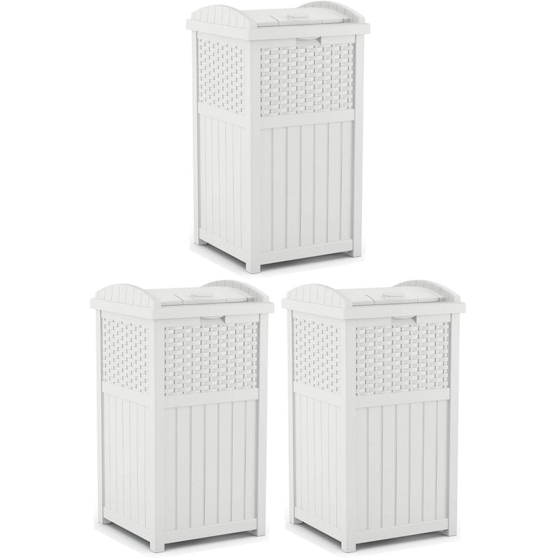 Suncast Trash Can Hideaway Outdoor 33 Gallon Garbage Waste Bin, White (3 Pack)