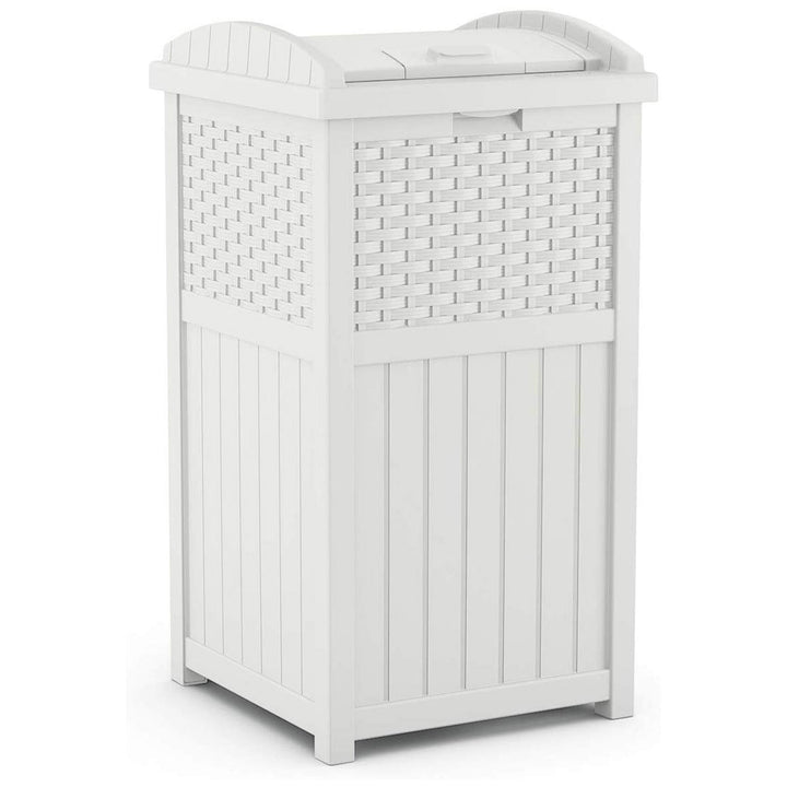 Suncast Trash Can Hideaway Outdoor 33 Gallon Garbage Waste Bin, White (3 Pack)