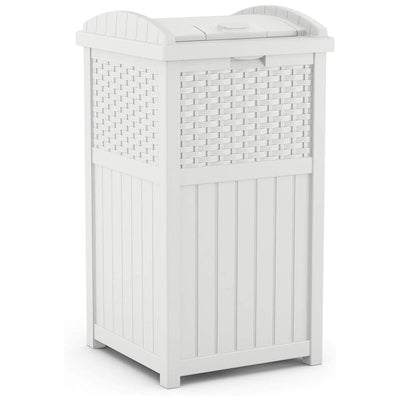 Suncast Trash Can Hideaway Outdoor 33 Gallon Garbage Waste Bin, White (3 Pack)