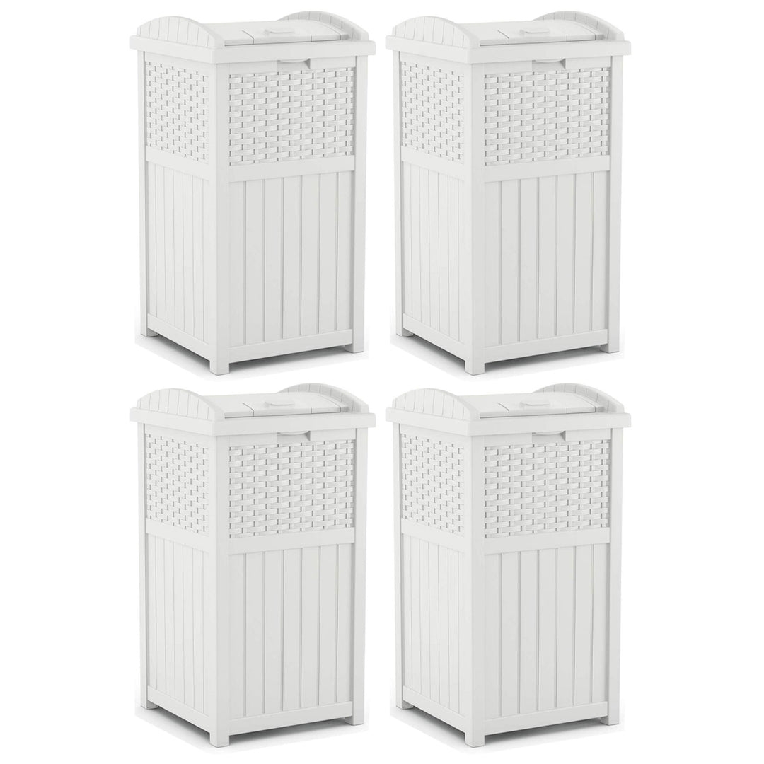 Suncast Trash Can Hideaway Outdoor 33 Gallon Garbage Waste Bin, White (4 Pack)