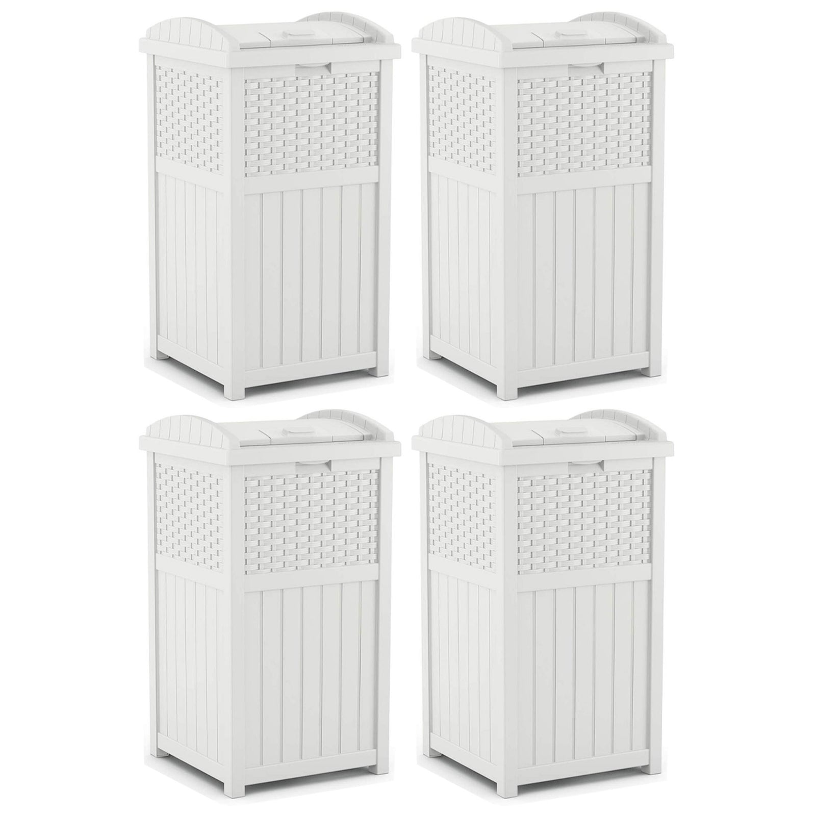 Suncast Trash Can Hideaway Outdoor 33 Gallon Garbage Waste Bin, White (4 Pack) - VMInnovations