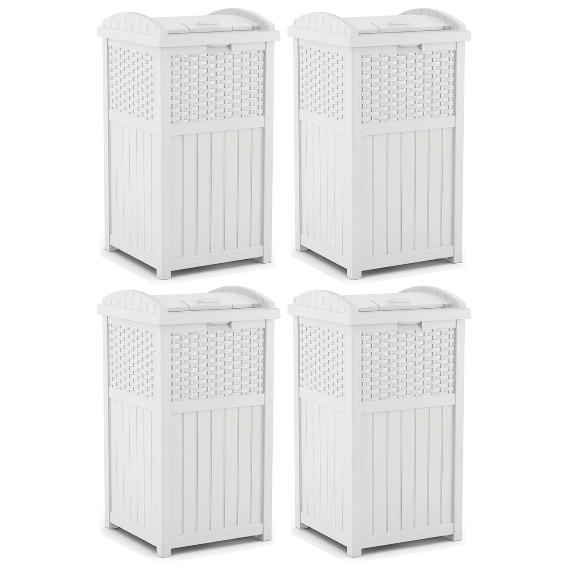 Suncast Trash Can Hideaway Outdoor 33 Gallon Garbage Waste Bin, White (4 Pack) - VMInnovations