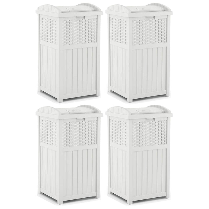 Suncast Trash Can Hideaway Outdoor 33 Gallon Garbage Waste Bin, White (4 Pack)