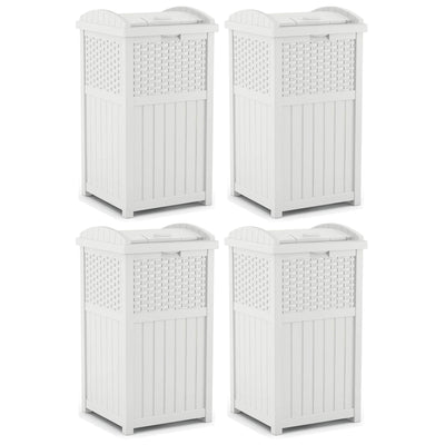 Suncast Trash Can Hideaway Outdoor 33 Gallon Garbage Waste Bin, White (4 Pack)