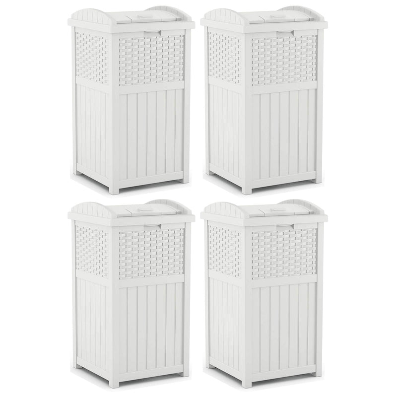 Suncast Trash Can Hideaway Outdoor 33 Gallon Garbage Waste Bin, White (4 Pack)