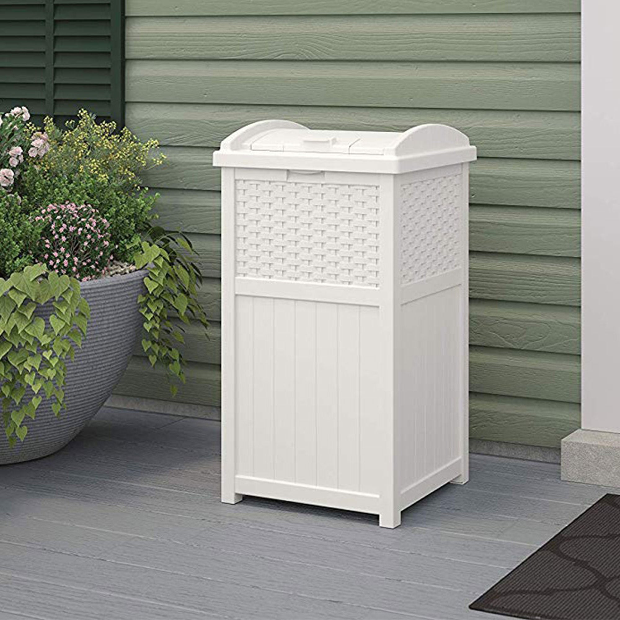 Suncast Trash Can Hideaway Outdoor 33 Gallon Garbage Waste Bin, White (4 Pack) - VMInnovations