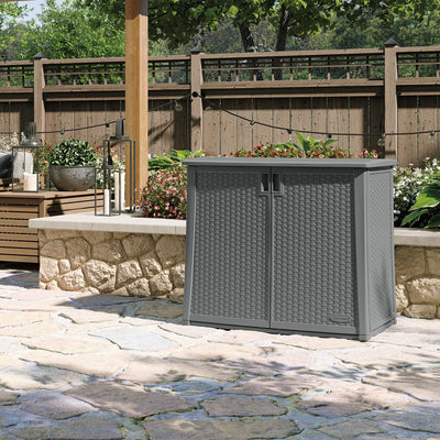 Suncast Lockable Outdoor Cabinet Deck Storage Box w/ Adjustable Shelf (2 Pack) - VMInnovations