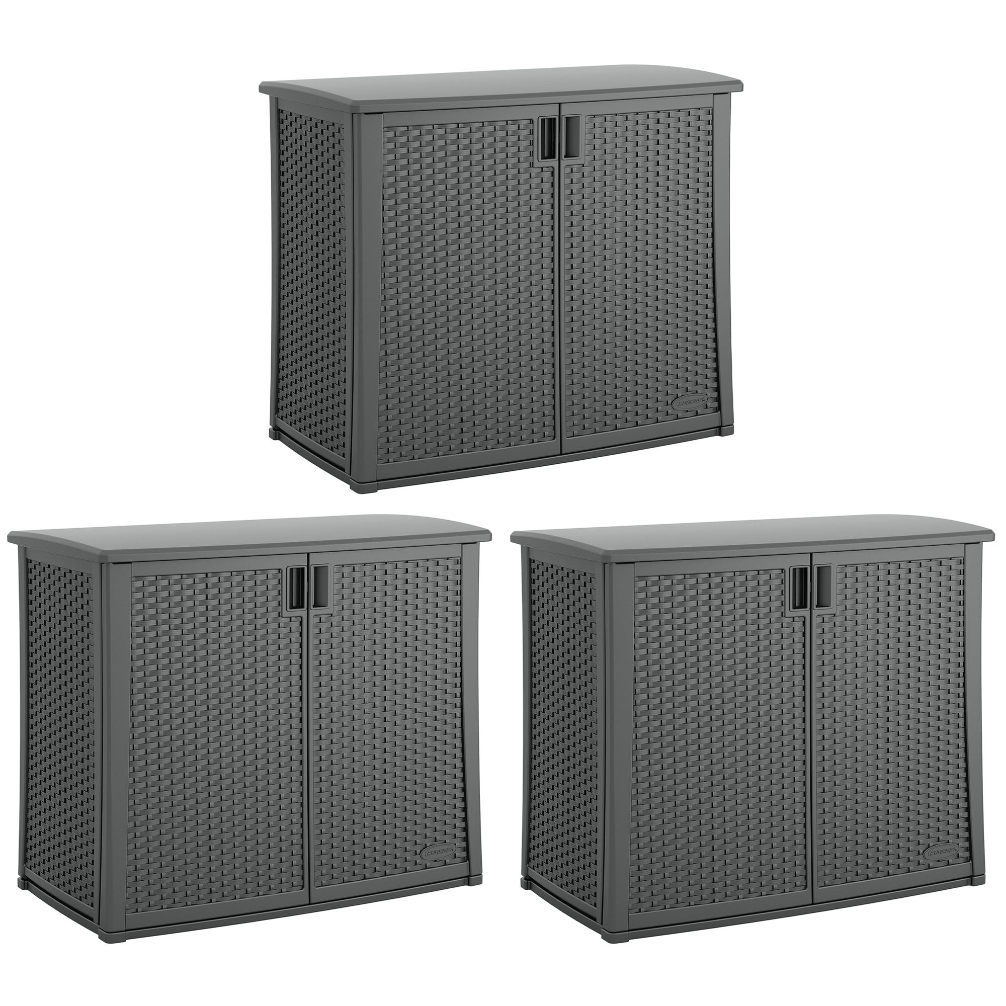 Suncast Lockable Outdoor Cabinet Deck Storage Box w/ Adjustable Shelf (3 Pack) - VMInnovations