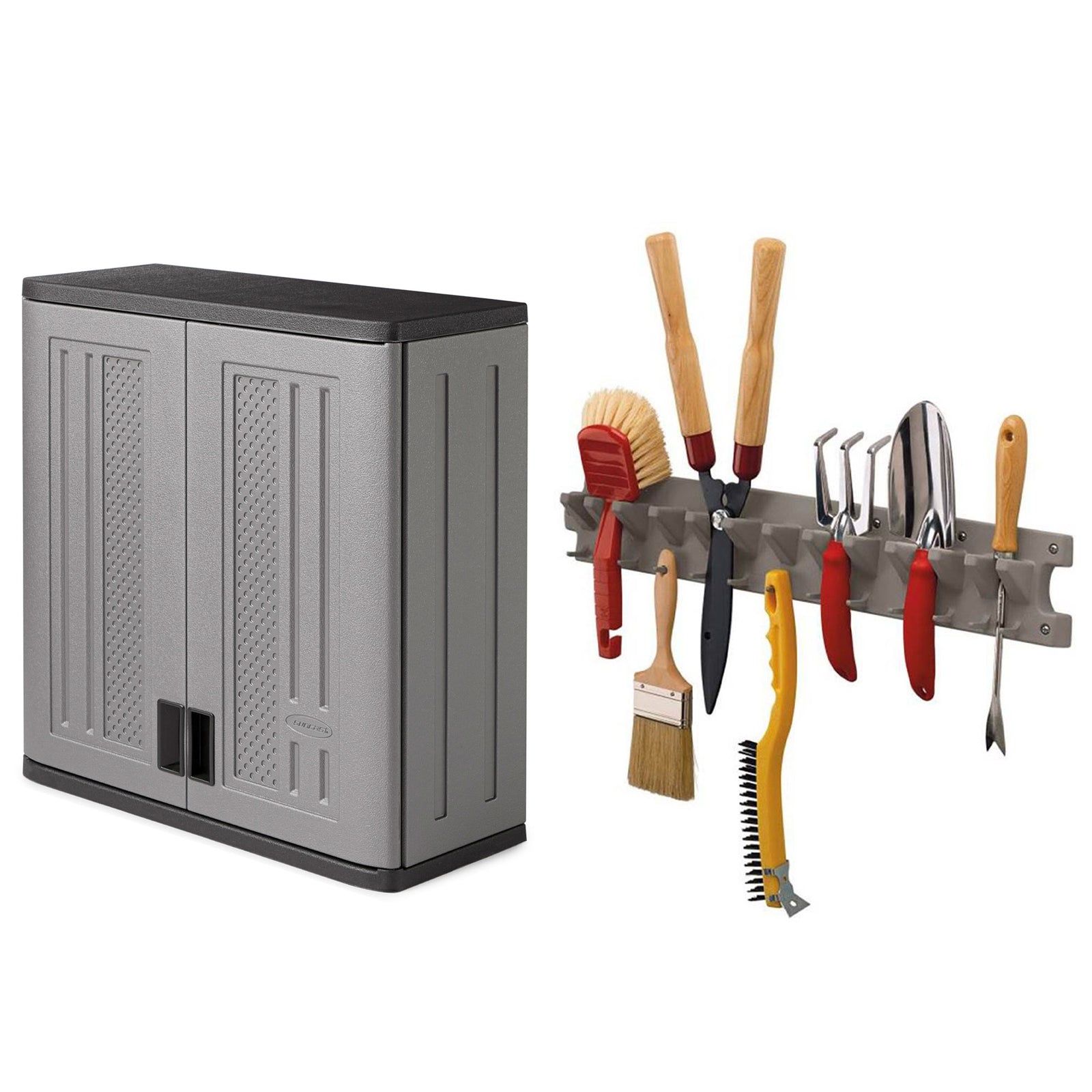 Suncast Single Shelf Garage Wall Cabinet with Wall Mounted Hand Tool Organizer - VMInnovations