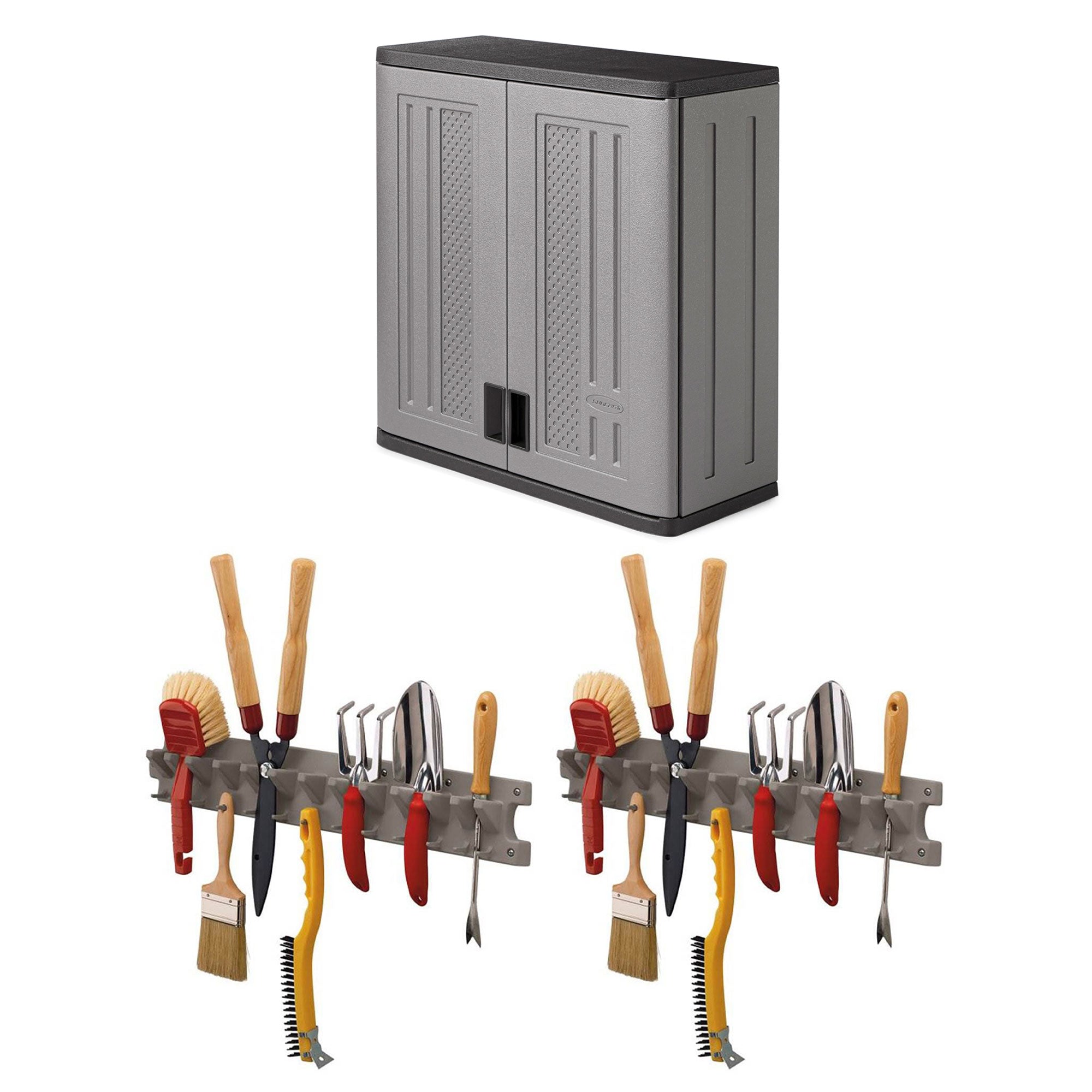 Suncast Single Shelf Wall Cabinet w/Wall Mounted Hand Tool Organizer (2 Pack)