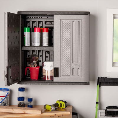 Suncast Single Shelf Wall Cabinet w/Wall Mounted Hand Tool Organizer (2 Pack) - VMInnovations