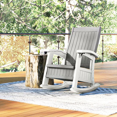 Suncast Outdoor Portable Patio Rocking Chair w/ Seat Storage, Dove Gray (3 Pack)