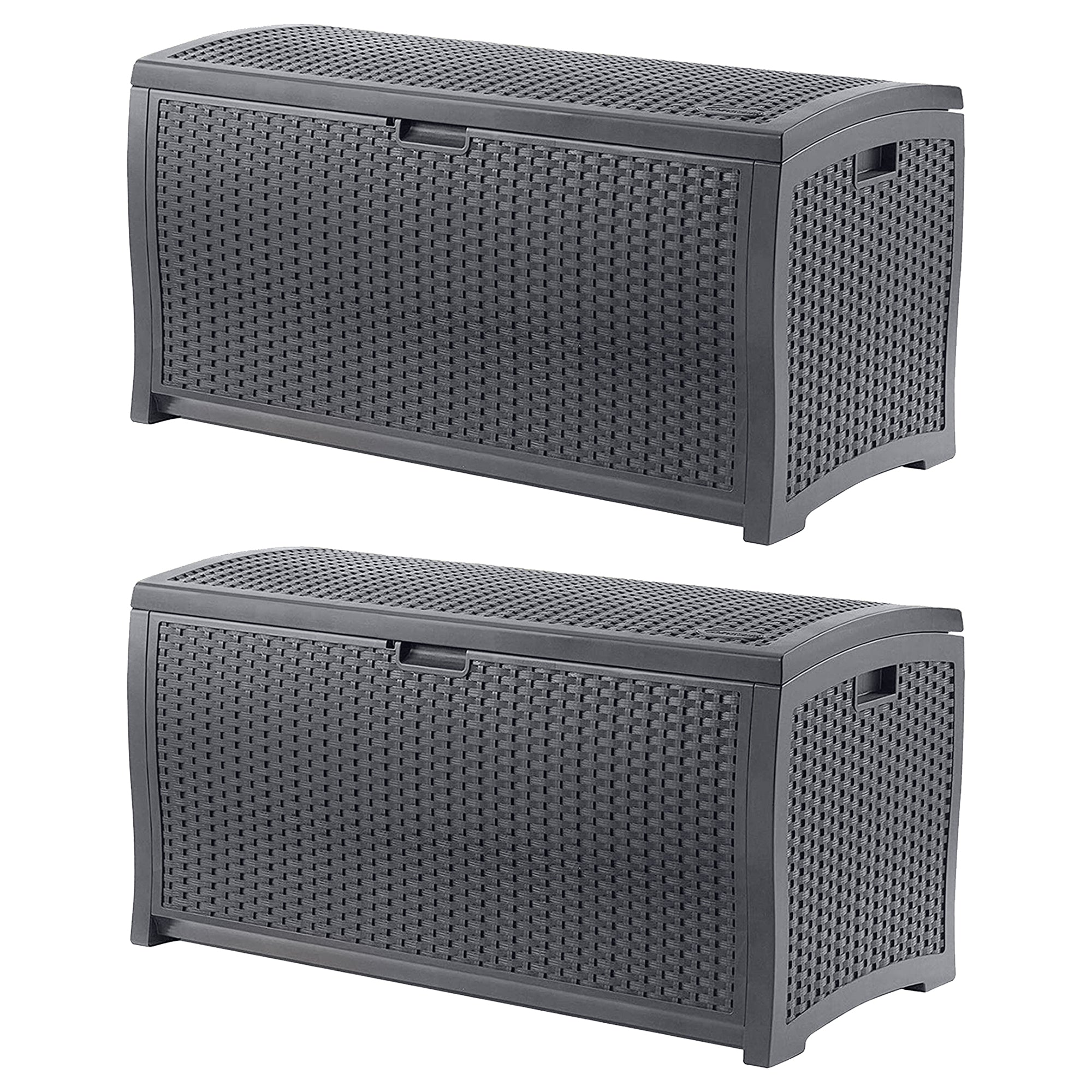 Suncast 73 Gallon Wicker Outdoor Patio Storage Deck Box, Cyberspace (2 Pack) - VMInnovations