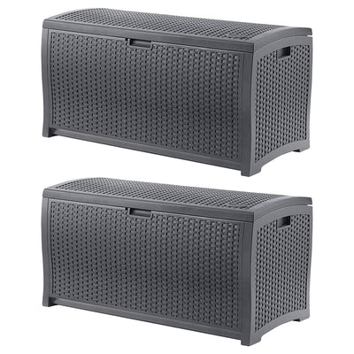 Suncast 73 Gallon Wicker Outdoor Patio Storage Deck Box, Cyberspace (2 Pack) - VMInnovations