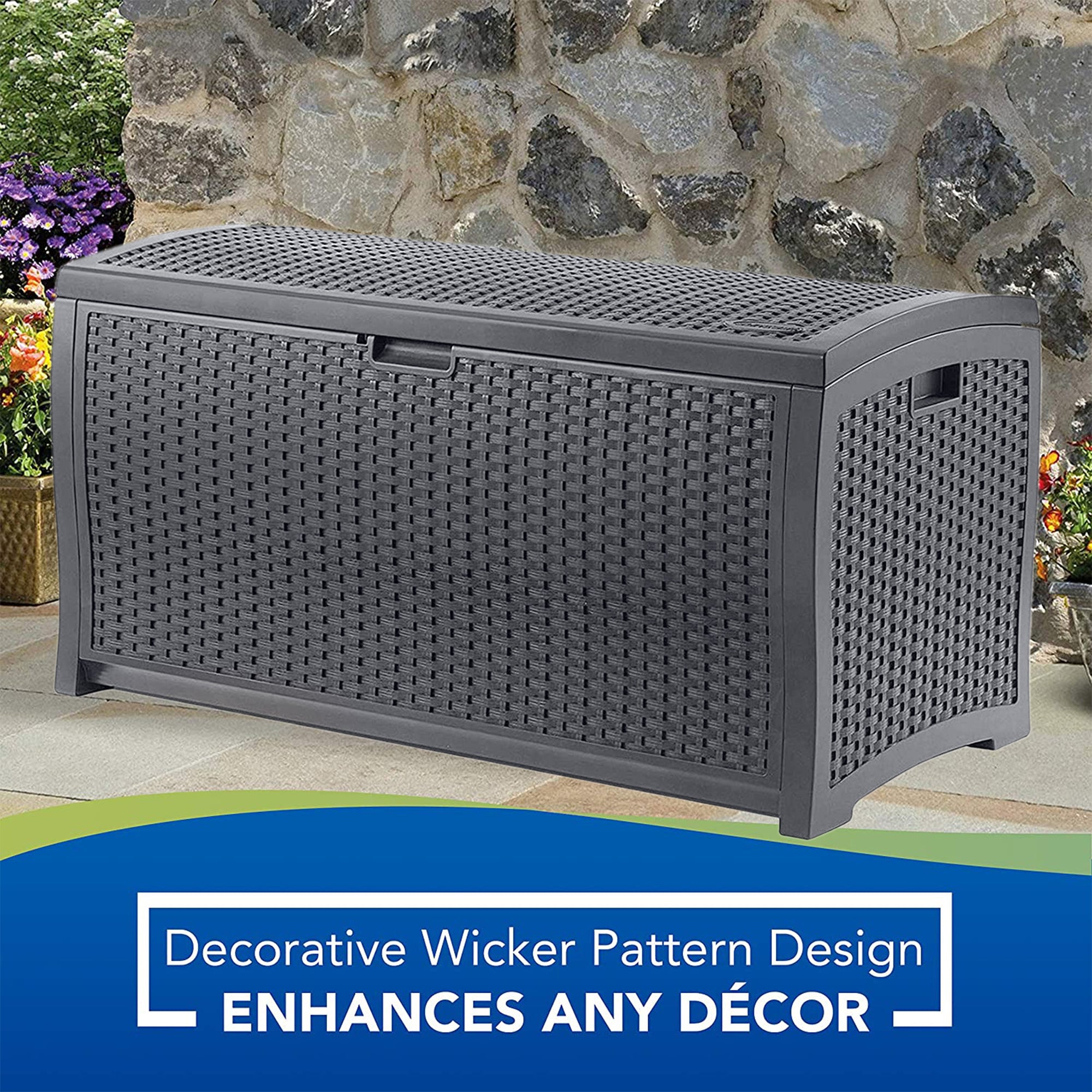 Suncast 73 Gallon Wicker Outdoor Patio Storage Deck Box, Cyberspace (2 Pack) - VMInnovations
