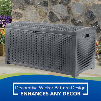 Suncast 73 Gallon Wicker Outdoor Patio Storage Deck Box, Cyberspace (2 Pack) - VMInnovations
