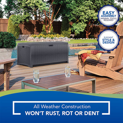 Suncast 73 Gallon Wicker Outdoor Patio Storage Deck Box, Cyberspace (2 Pack) - VMInnovations