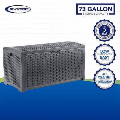 Suncast 73 Gallon Wicker Outdoor Patio Storage Deck Box, Cyberspace (2 Pack) - VMInnovations