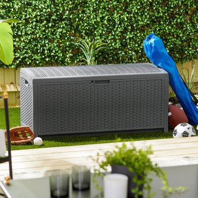 Suncast 73 Gallon Wicker Outdoor Patio Storage Deck Box, Cyberspace (2 Pack) - VMInnovations