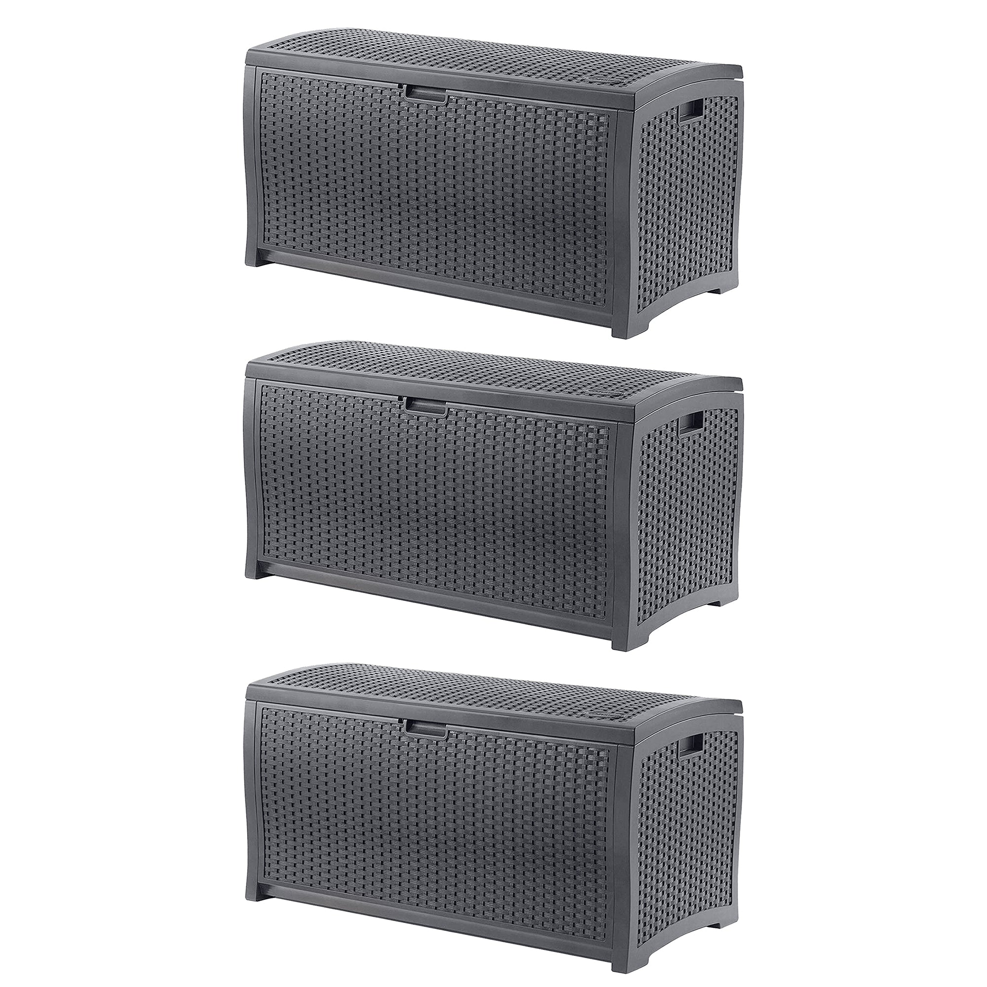 Suncast 73 Gallon Wicker Outdoor Patio Storage Deck Box, Cyberspace (3 Pack)