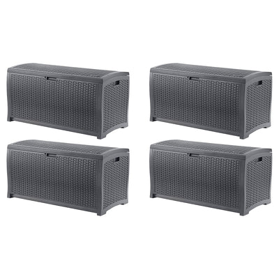 Suncast 73 Gallon Wicker Outdoor Patio Storage Deck Box, Cyberspace (4 Pack)