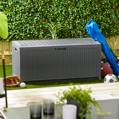 Suncast 73 Gallon Wicker Outdoor Patio Storage Deck Box, Cyberspace (4 Pack)