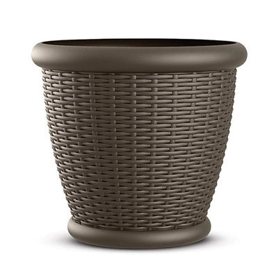 Suncast Willow 18" Diameter Decorative Wicker Patio Planter Pot, Java (2 Pack) - VMInnovations
