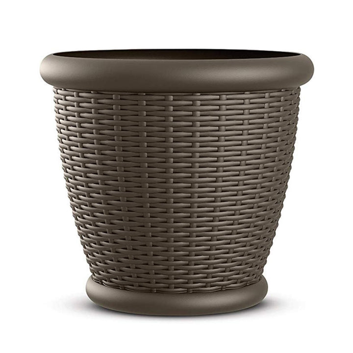 Suncast Willow 18" Diameter Decorative Wicker Patio Planter Pot, Java (2 Pack)