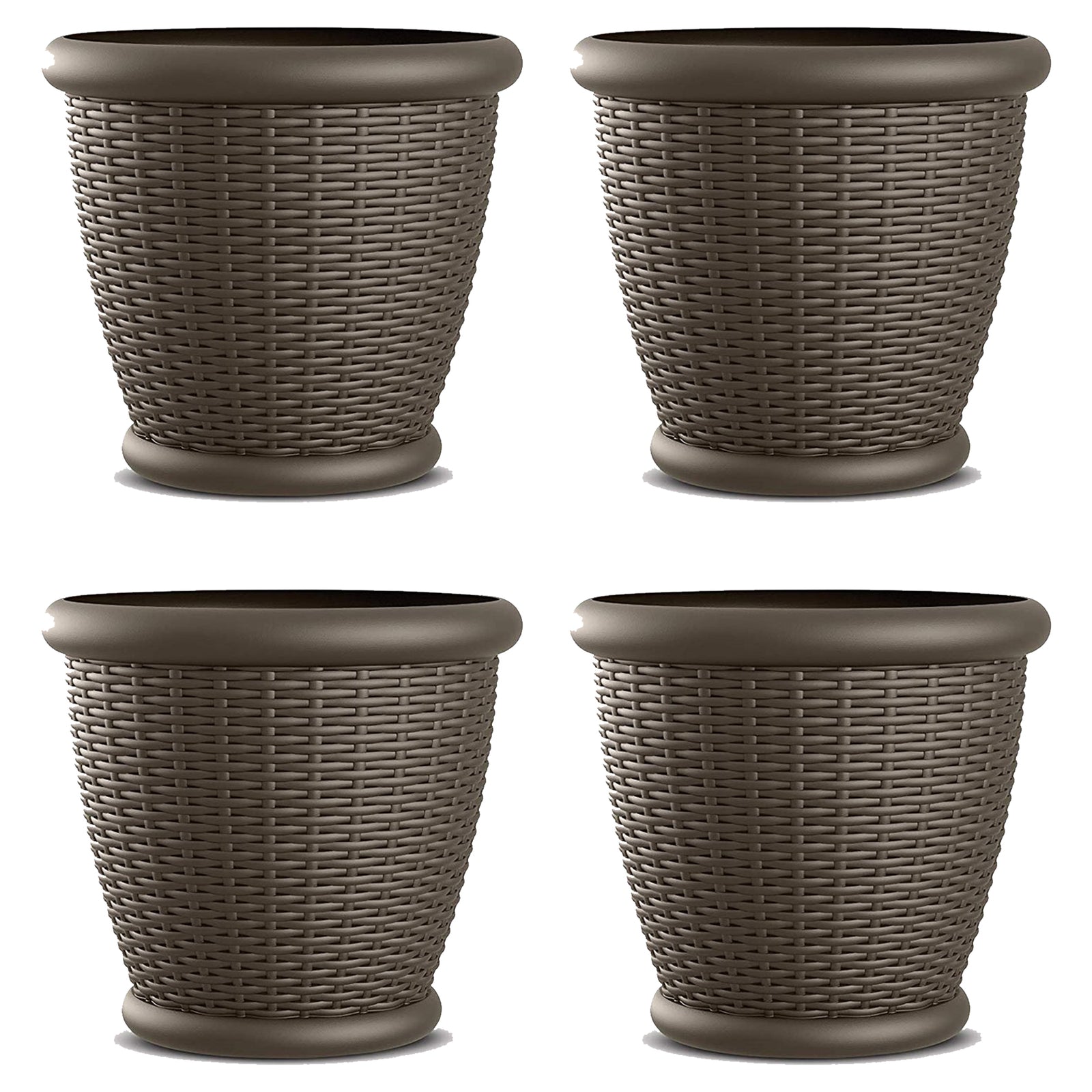 Suncast Willow 18" Diameter Decorative Wicker Patio Planter Pot, Java (4 Pack) - VMInnovations