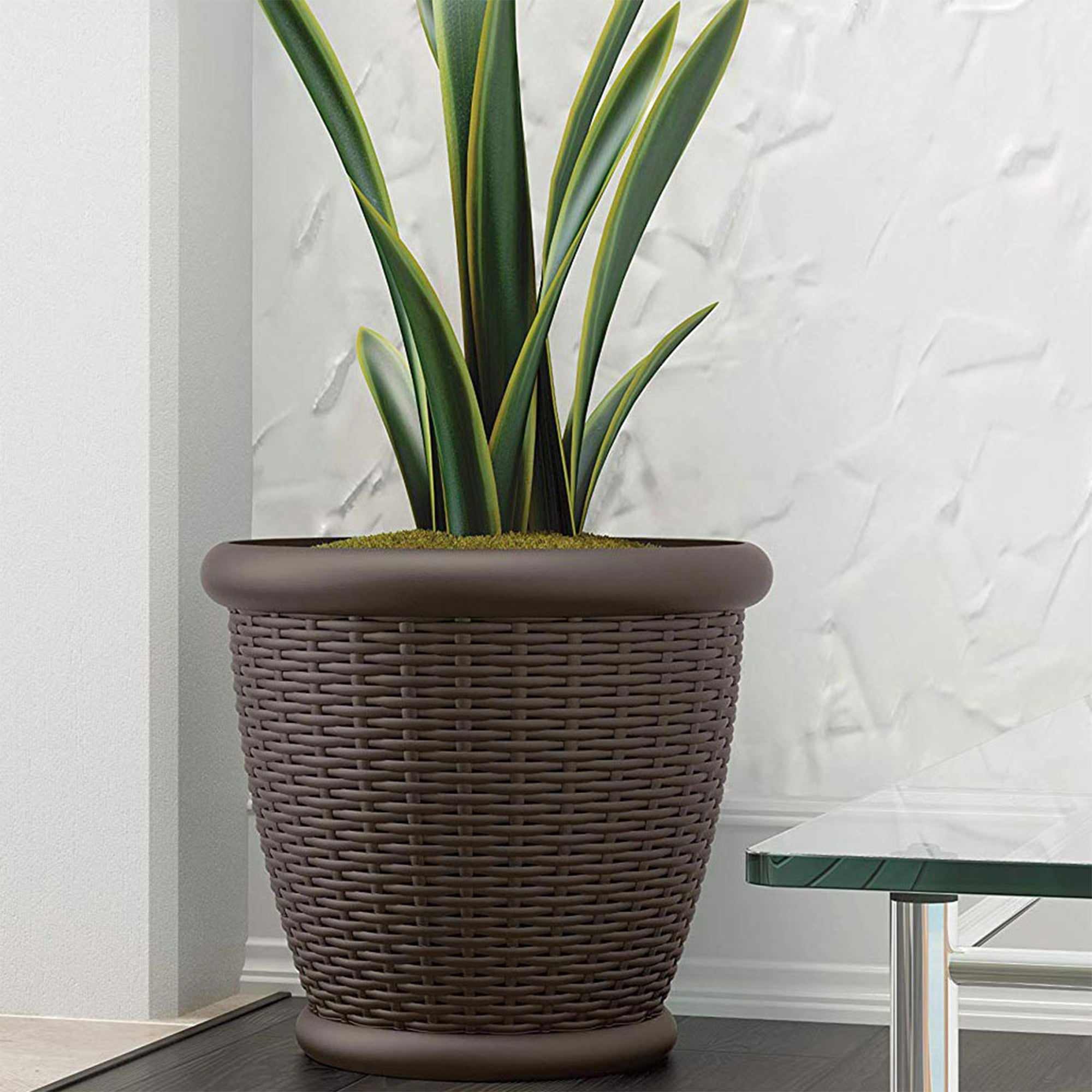 Suncast Willow 18" Diameter Decorative Wicker Patio Planter Pot, Java (4 Pack) - VMInnovations