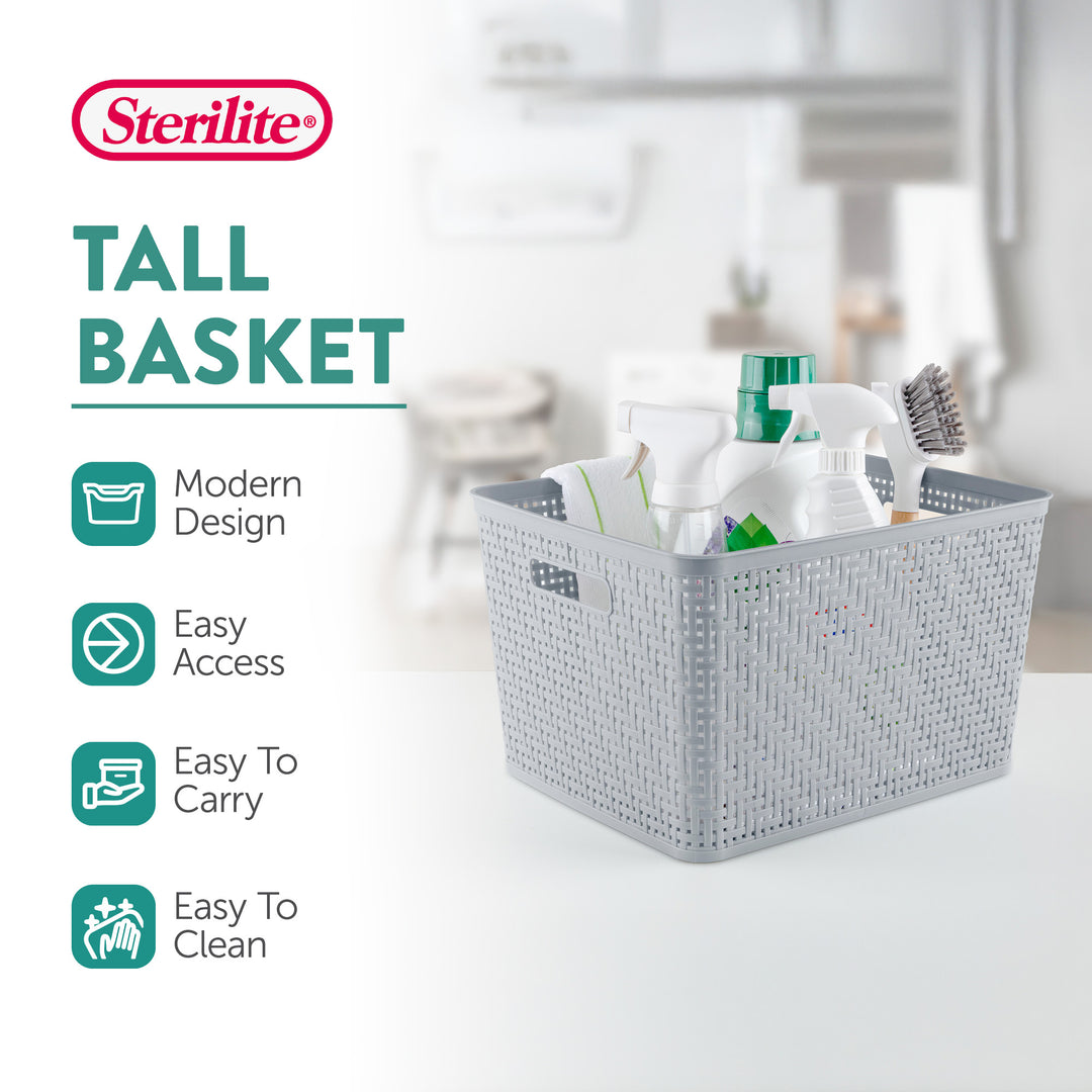 Sterilite 14"Lx8"H Woven Rectangular Tall Basket for Home Organization (18 Pack)