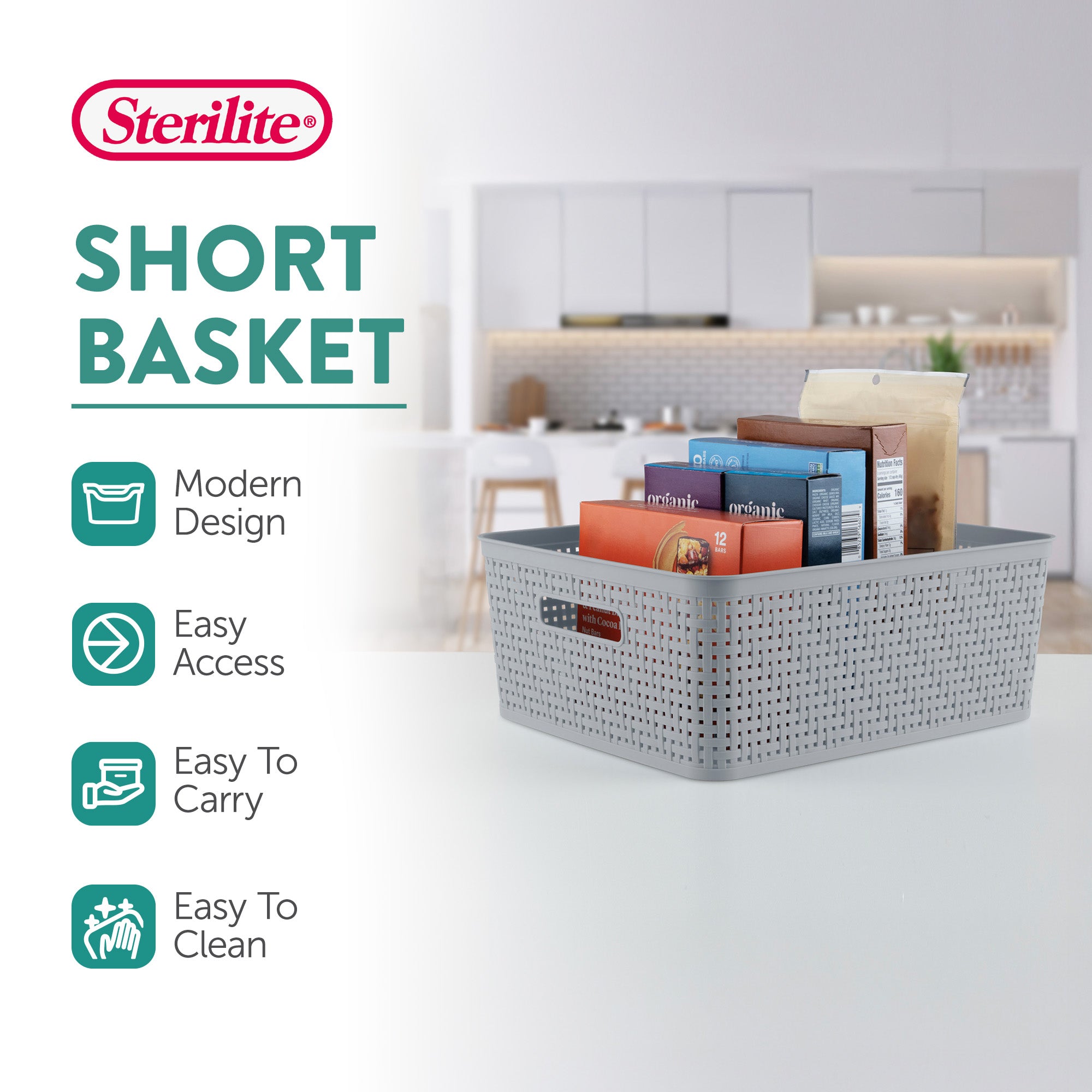 Sterilite 14'' x 11.5'' x 5'' Woven Rectangular Short Basket Organizer (18 Pack)