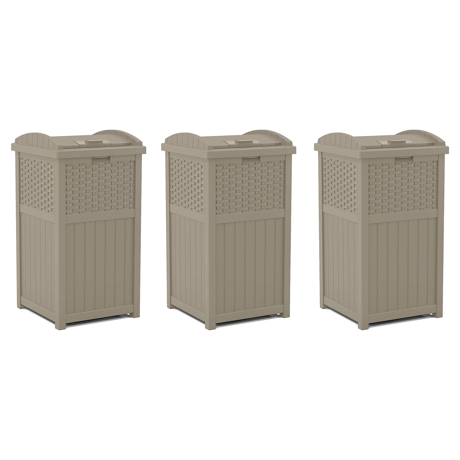 Suncast Wicker Plastic Hideaway Trash Can with Latching Lid, Dark Taupe (3 Pack) - VMInnovations