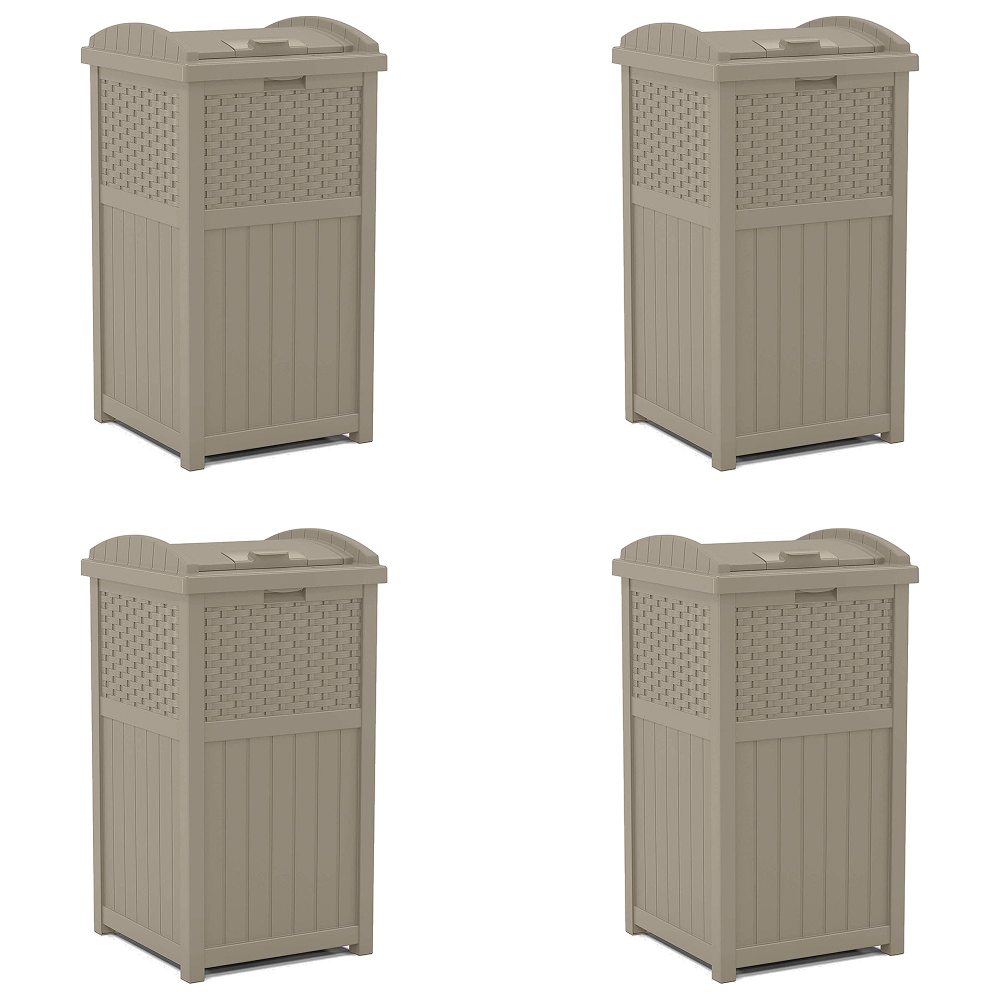 Suncast Wicker Plastic Hideaway Trash Can with Latching Lid, Dark Taupe (4 Pack) - VMInnovations