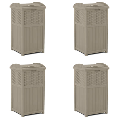 Suncast Wicker Plastic Hideaway Trash Can with Latching Lid, Dark Taupe (4 Pack) - VMInnovations