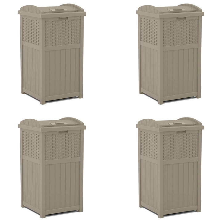 Suncast Wicker Plastic Hideaway Trash Can with Latching Lid, Dark Taupe (4 Pack)