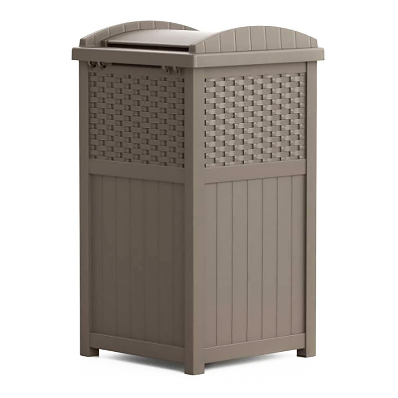 Suncast Wicker Plastic Hideaway Trash Can with Latching Lid, Dark Taupe (4 Pack)