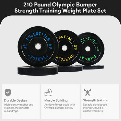 BalanceFrom Fitness 210 Pound Olympic Bumper Strength Training Weight Plate Set - VMInnovations