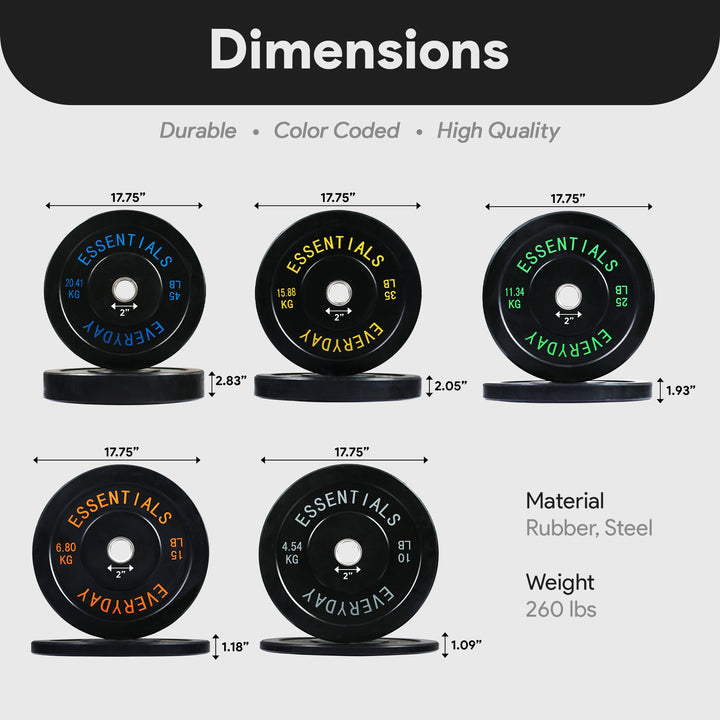 BalanceFrom Fitness 260 Pound Olympic Bumper Strength Training Weight Plate Set - VMInnovations