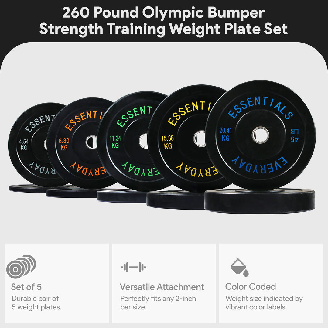 BalanceFrom Fitness 260 Pound Olympic Bumper Strength Training Weight Plate Set - VMInnovations