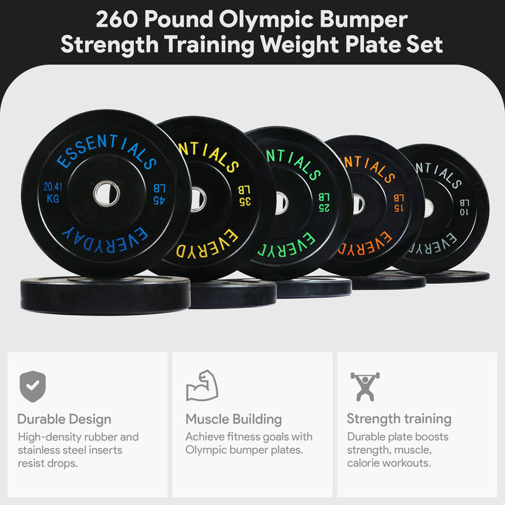 BalanceFrom Fitness 260 Pound Olympic Bumper Strength Training Weight Plate Set - VMInnovations