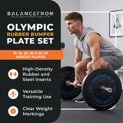 BalanceFrom Fitness 260 Pound Olympic Bumper Strength Training Weight Plate Set - VMInnovations