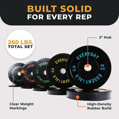BalanceFrom Fitness 260 Pound Olympic Bumper Strength Training Weight Plate Set - VMInnovations