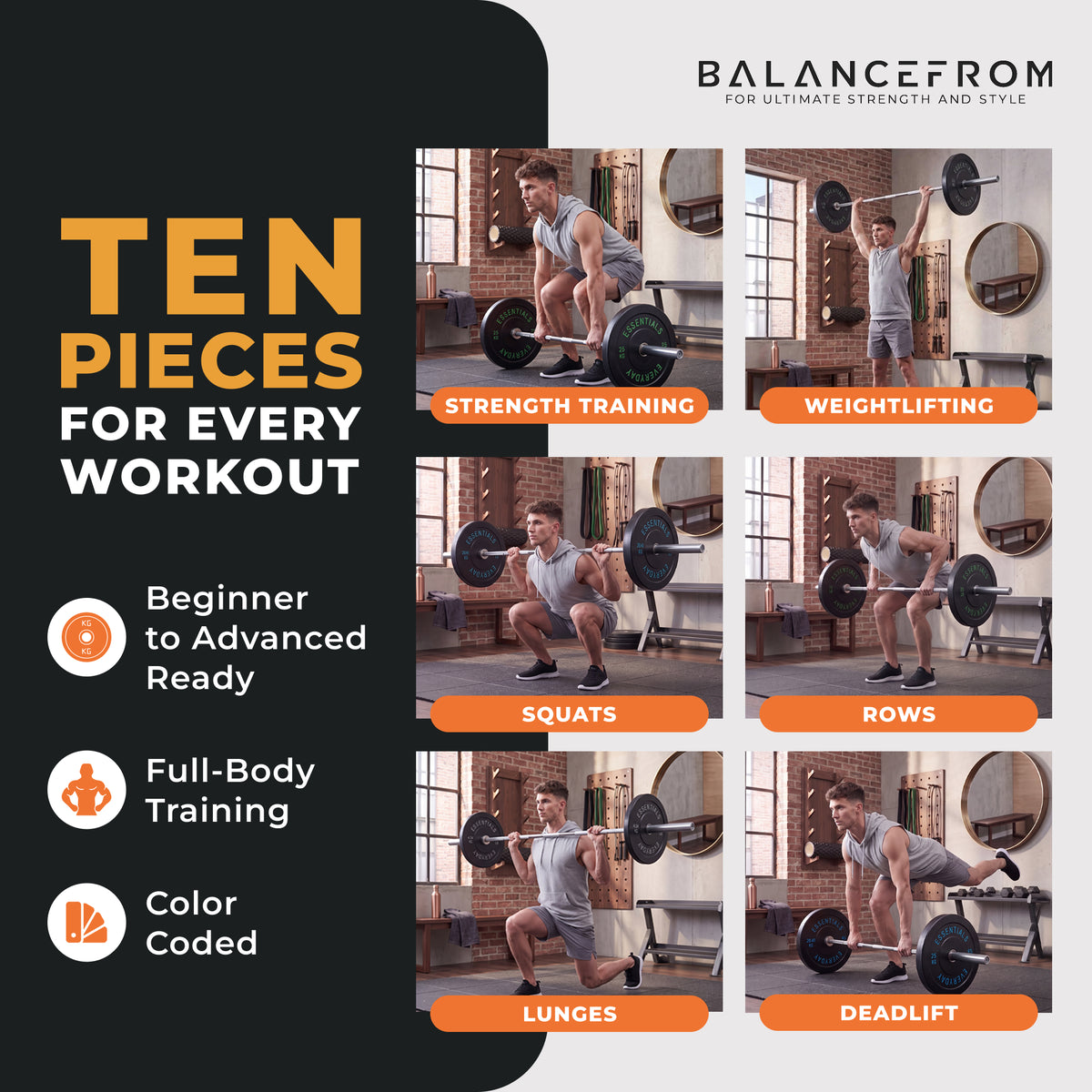 BalanceFrom Fitness 260 Pound Olympic Bumper Strength Training Weight Plate Set - VMInnovations