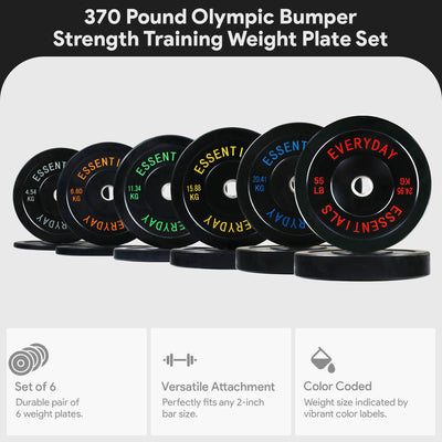 BalanceFrom Fitness 370 Pound Olympic Bumper Strength Training Weight Plate Set