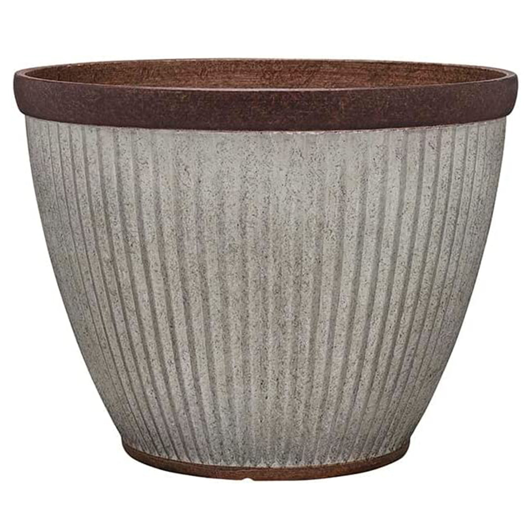 Southern Patio Westlake Collection 15" Rustic Round Pleated Planter, Silver - VMInnovations